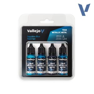 Набір акрилових фарб vallejo: true metallic metal sets: sapphire blue paint set