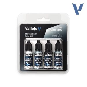 Набір акрилових фарб vallejo: true metallic metal sets: sterling silver paint set